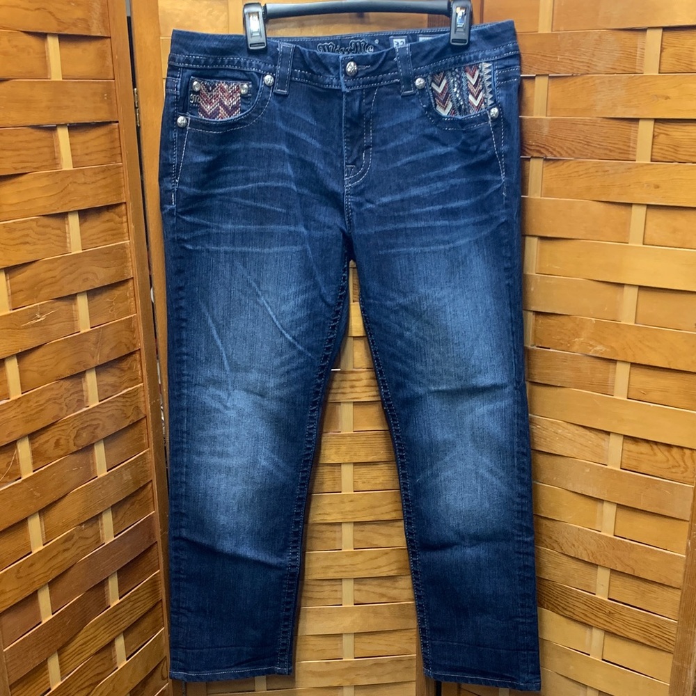 MISS ME Southwest Embroidered Pocket Dark Blue Easy Skinny Jeans 32